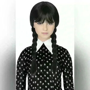 Halloween/ Cosplay Straight Black Braided Wig with Bangs